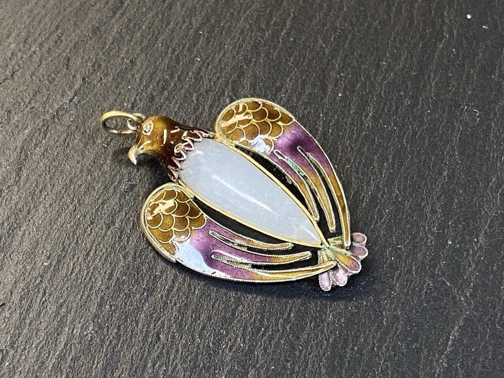 ANHÄNGER JUGENDSTIL MEDAILLON ADLER EMAILLE ANTIK SILBER VERGOLDET