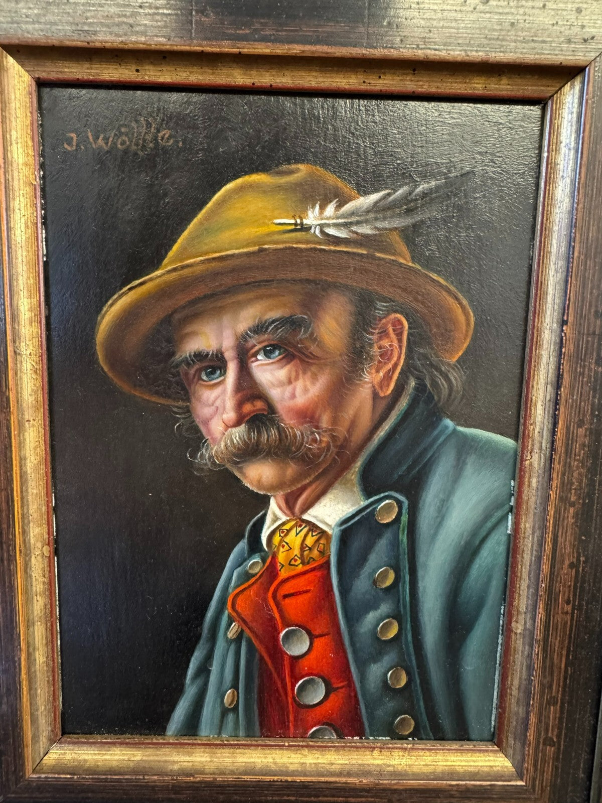 Inge Wolfle (1928) Ölgemälde Mann Portrait Tiroler Gemälde gerahmt