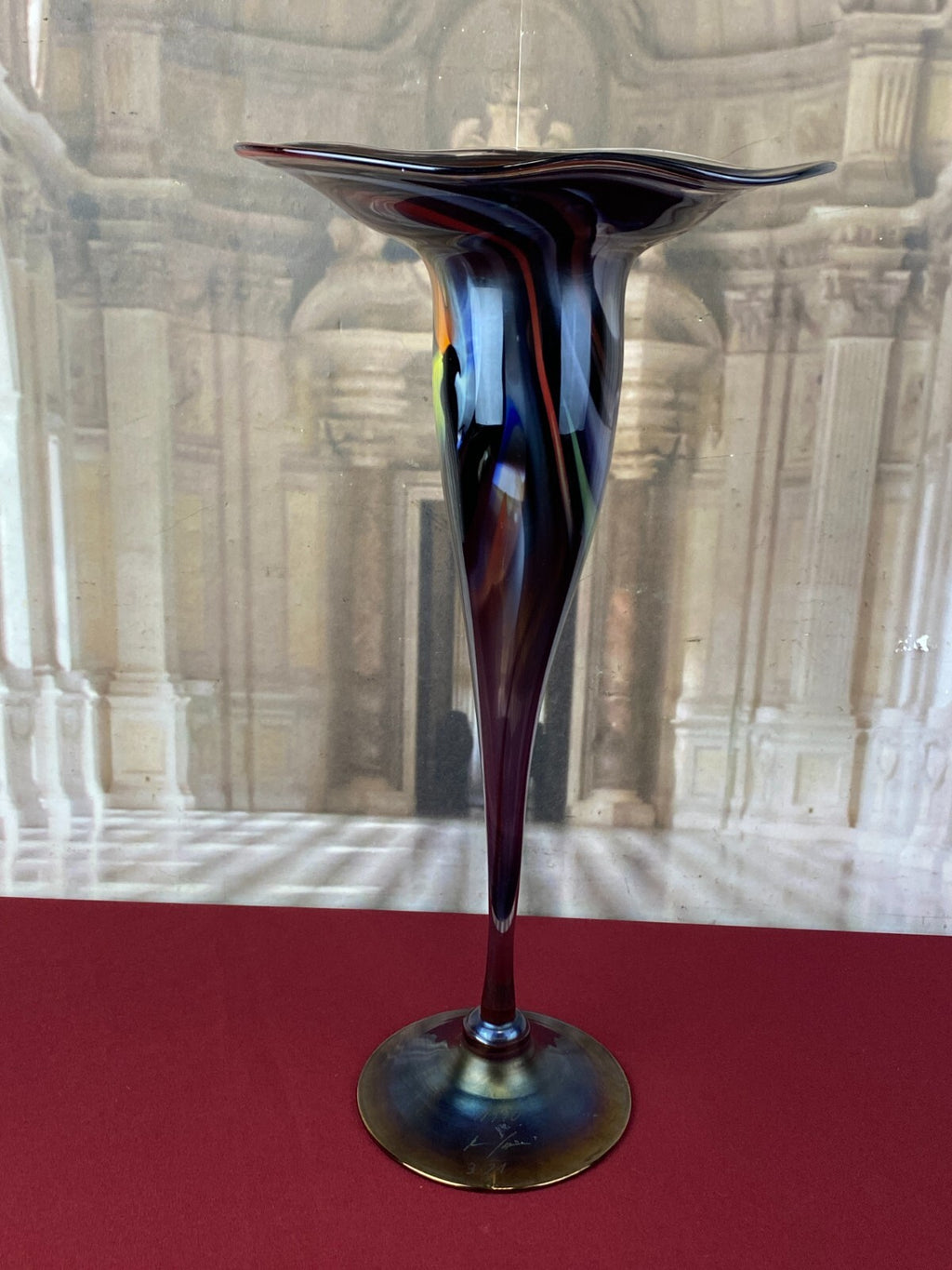 Grosse Künstler Glas Vase aus Glas signiert und datiert 1990 44cm