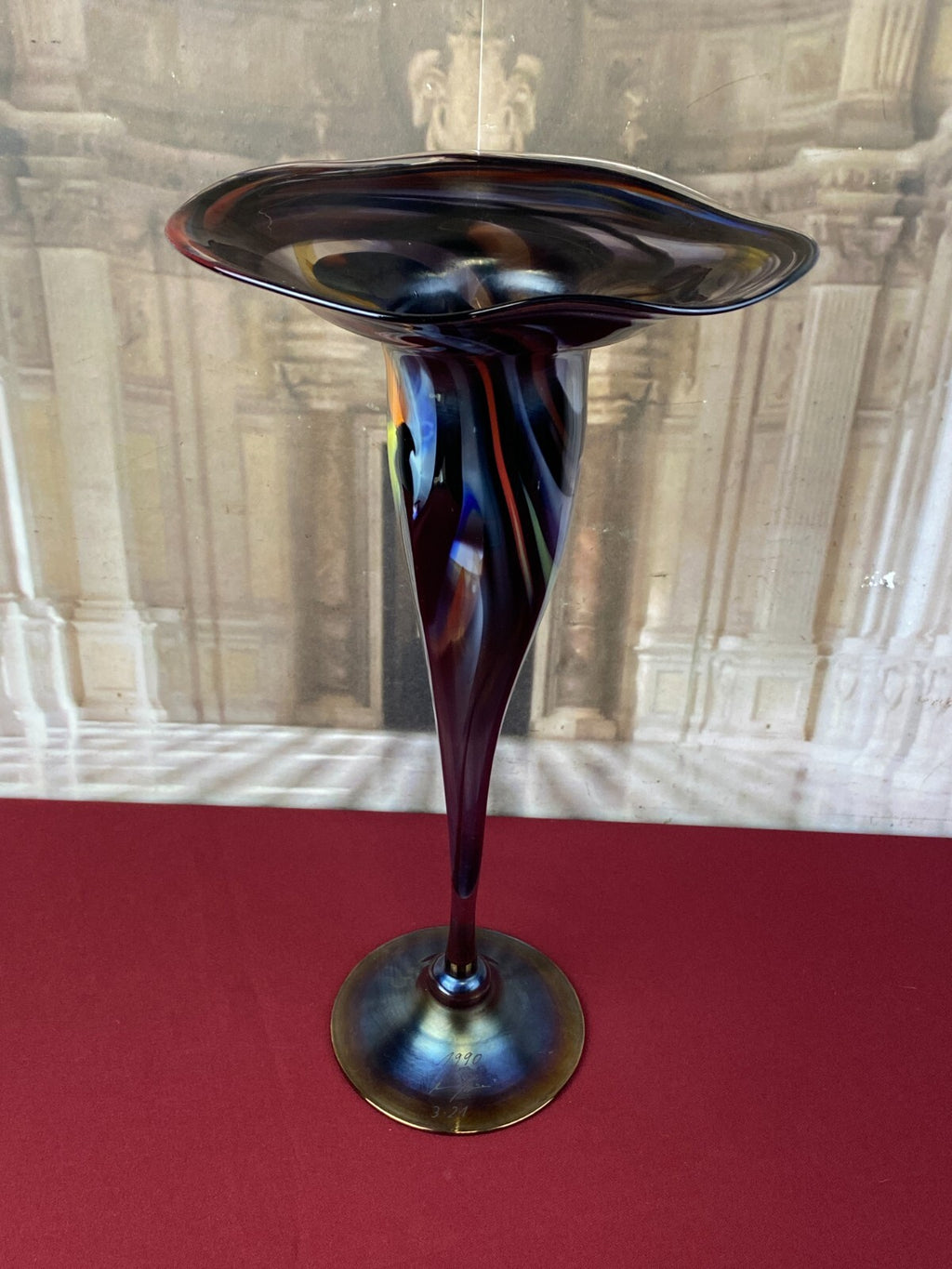 GROSSE KÜNSTLER GLAS VASE AUS GLAS SIGNIERT UND DATIERT 1990 44cm
