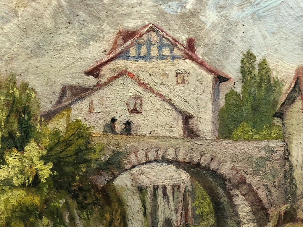 Ölgemälde Idyllische Dorf Szenerie Gemälde 1931 Ferdinand Stransky (1904-1981)