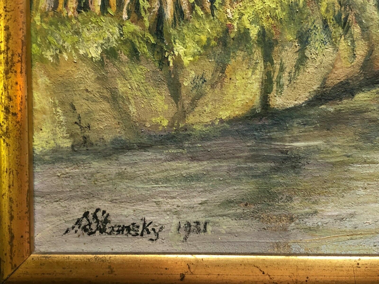 Ölgemälde Idyllische Dorf Szenerie Gemälde 1931 Ferdinand Stransky (1904-1981)