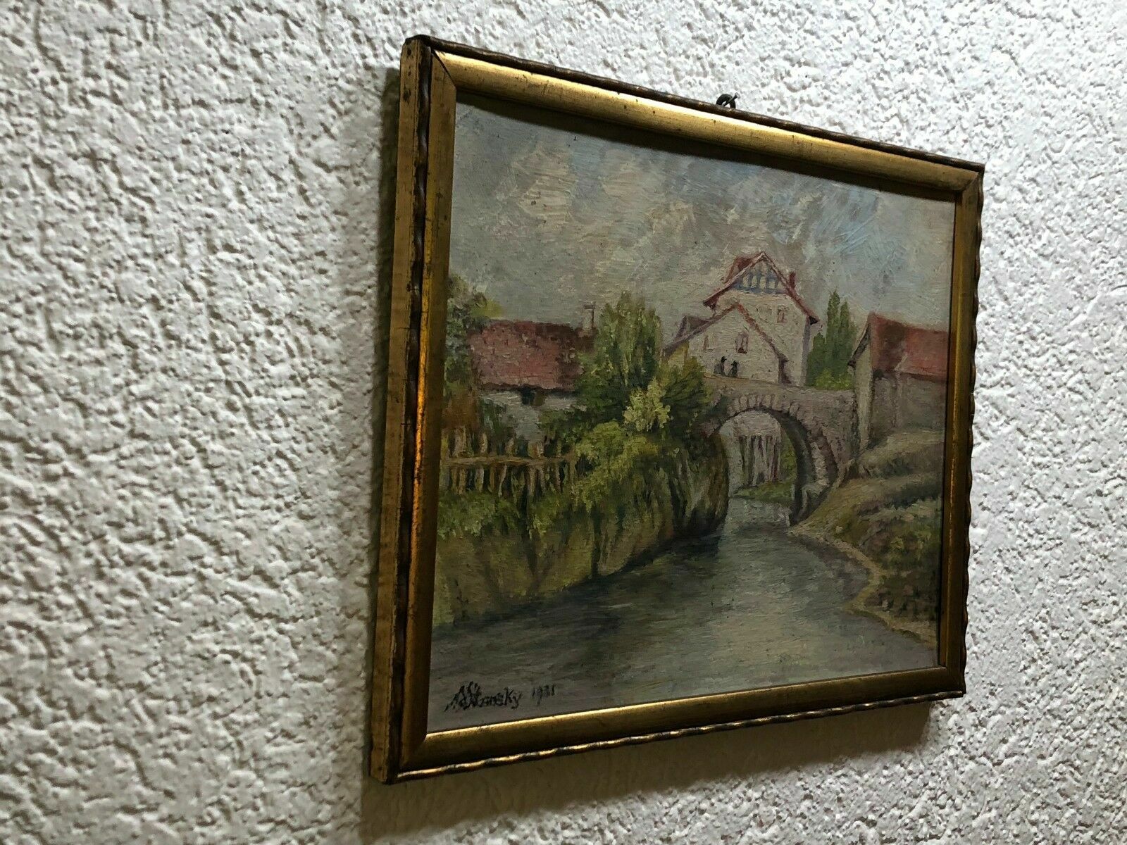 Ölgemälde Idyllische Dorf Szenerie Gemälde 1931 Ferdinand Stransky (1904-1981)