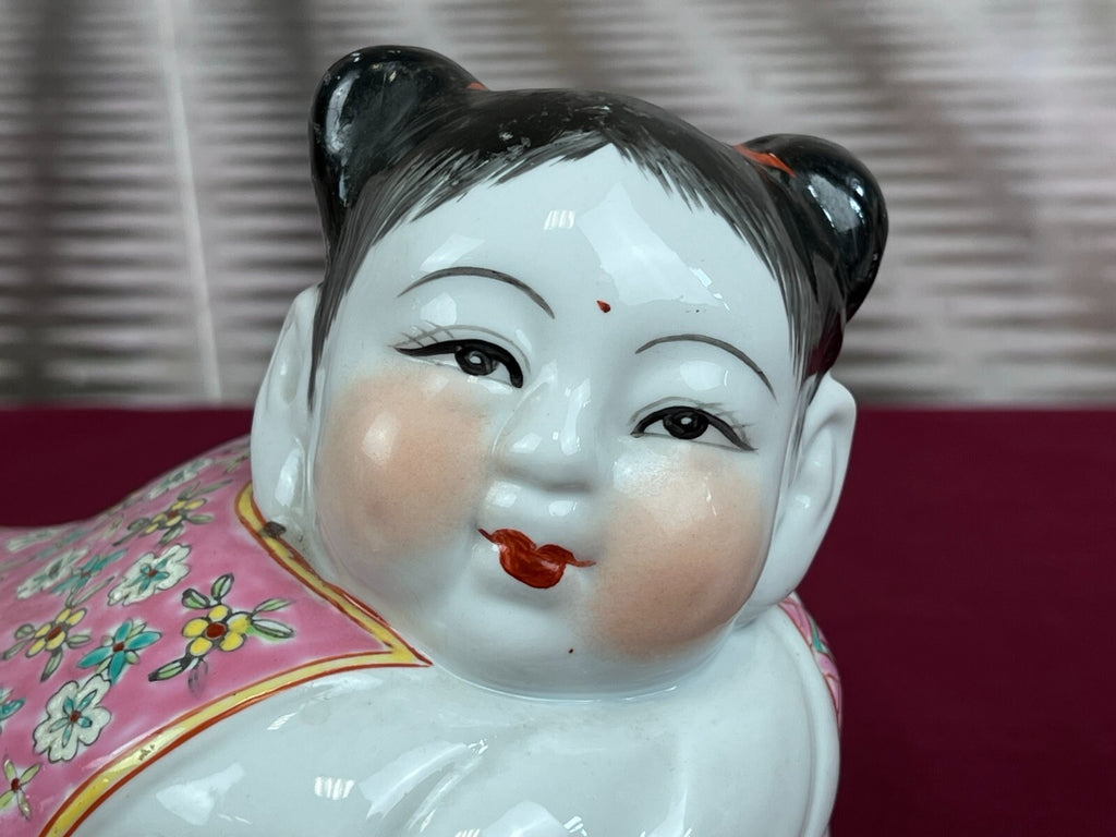 Paar Kopfkissen aus Porzellan Kopfstützen China handbemalt Famille Rose