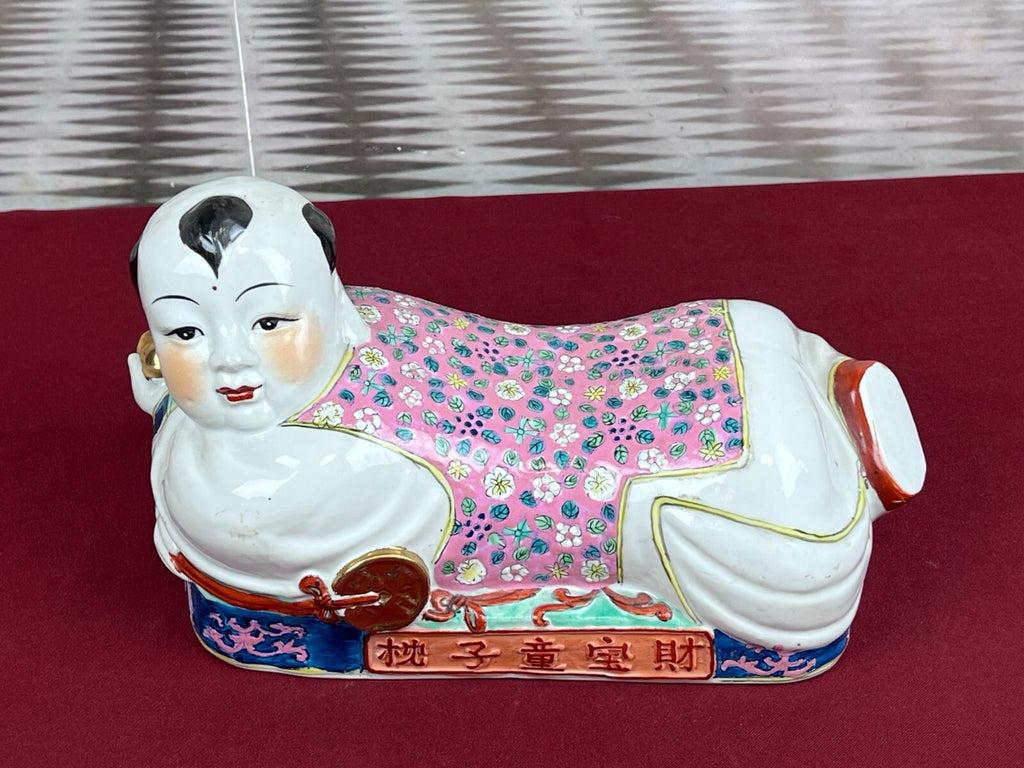 Paar Kopfkissen aus Porzellan Kopfstützen China handbemalt Famille Rose