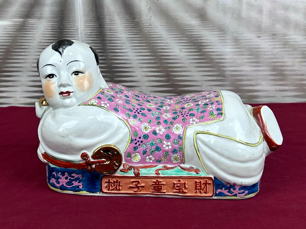 Paar Kopfkissen aus Porzellan Kopfstützen China handbemalt Famille Rose