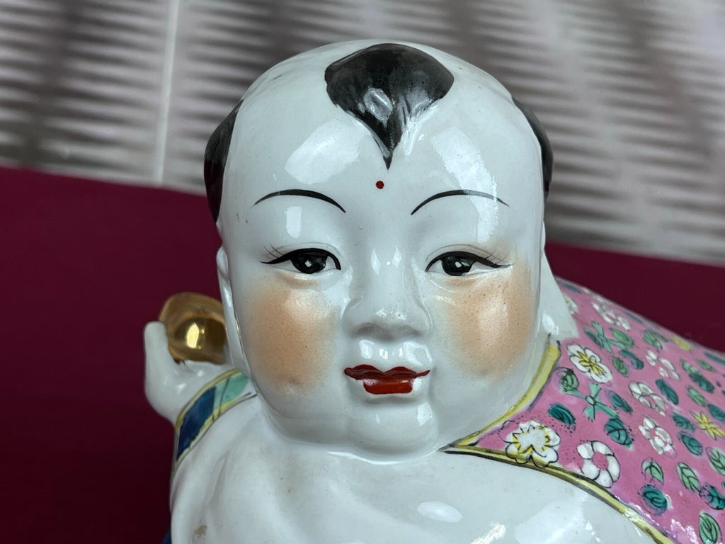 Paar Kopfkissen aus Porzellan Kopfstützen China handbemalt Famille Rose