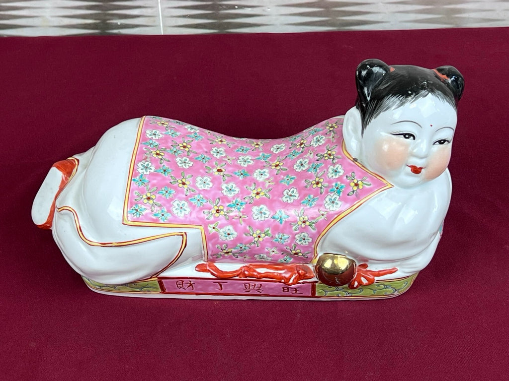 Paar Kopfkissen aus Porzellan Kopfstützen China handbemalt Famille Rose