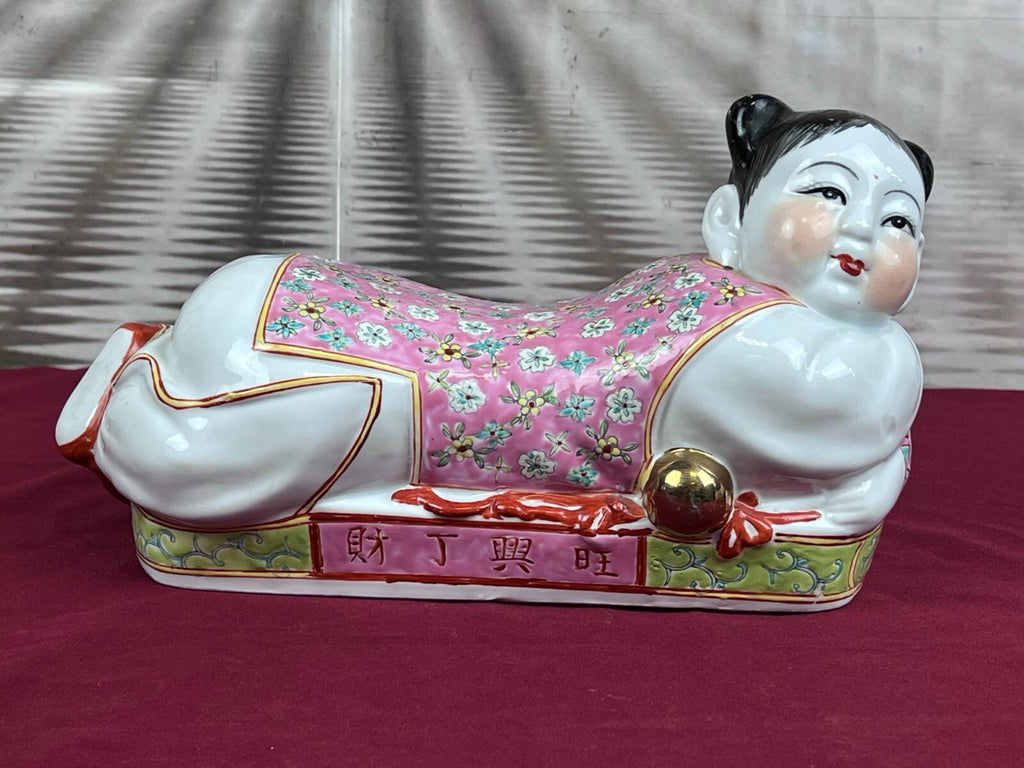 Paar Kopfkissen aus Porzellan Kopfstützen China handbemalt Famille Rose