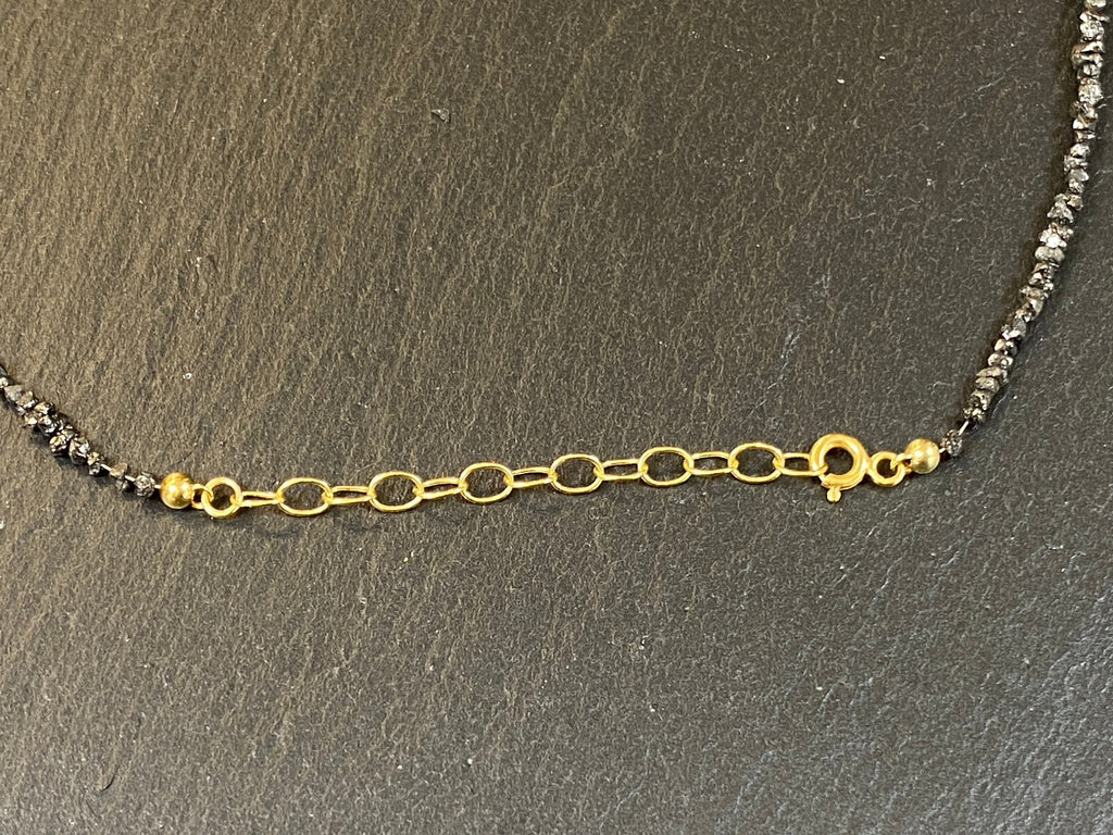Halskette Kette aus Rohen Diamanten 47cm lang Verschluss 14K Gelbgold