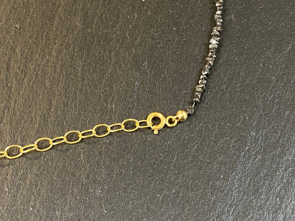 Halskette Kette aus Rohen Diamanten 47cm lang Verschluss 14K Gelbgold