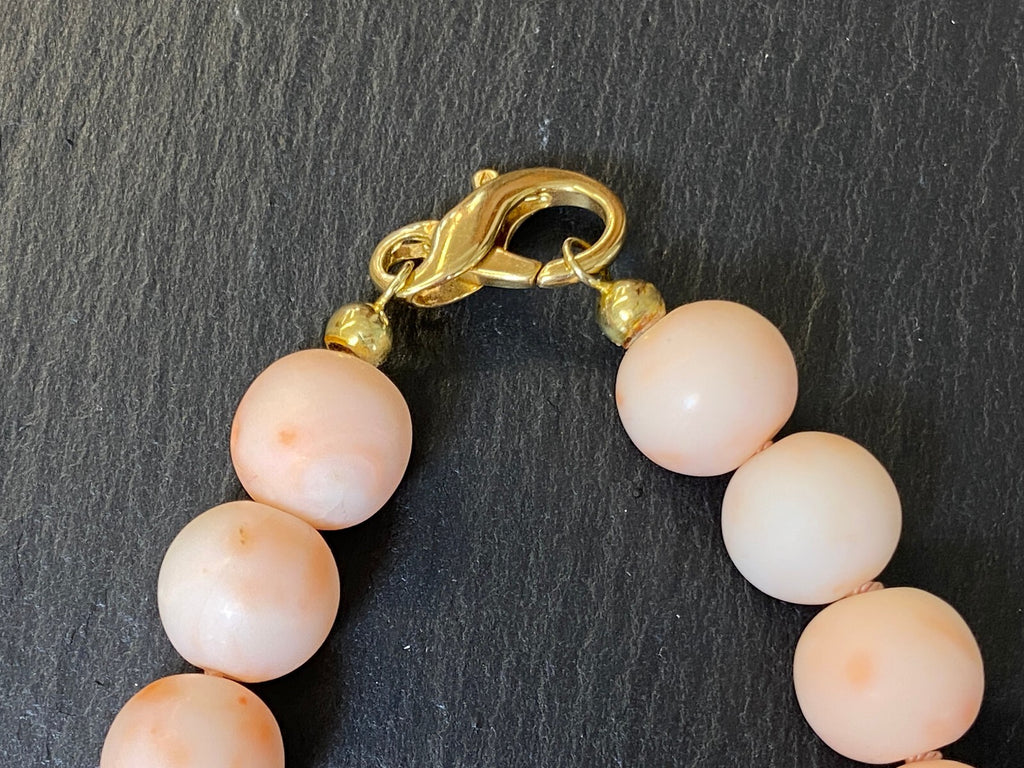 Vintage Collier Engelshaut Koralle mit Diamanten 14K Gelbgold Korallenkette