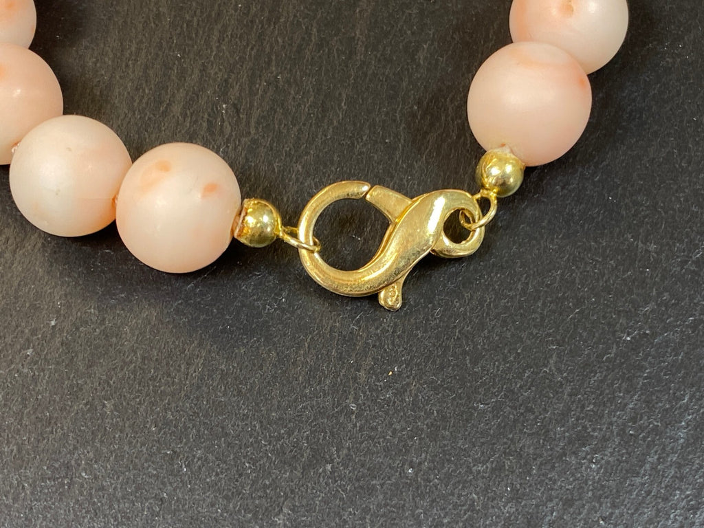 Vintage Collier Engelshaut Koralle mit Diamanten 14K Gelbgold Korallenkette