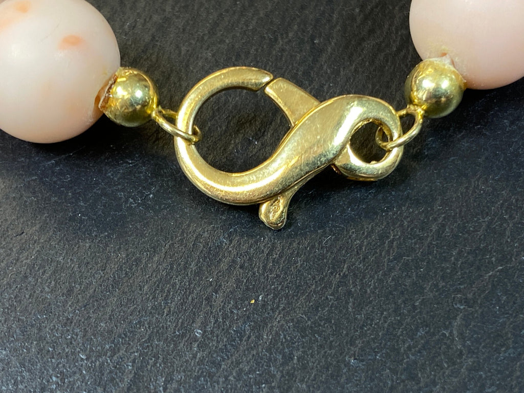 Vintage Collier Engelshaut Koralle mit Diamanten 14K Gelbgold Korallenkette