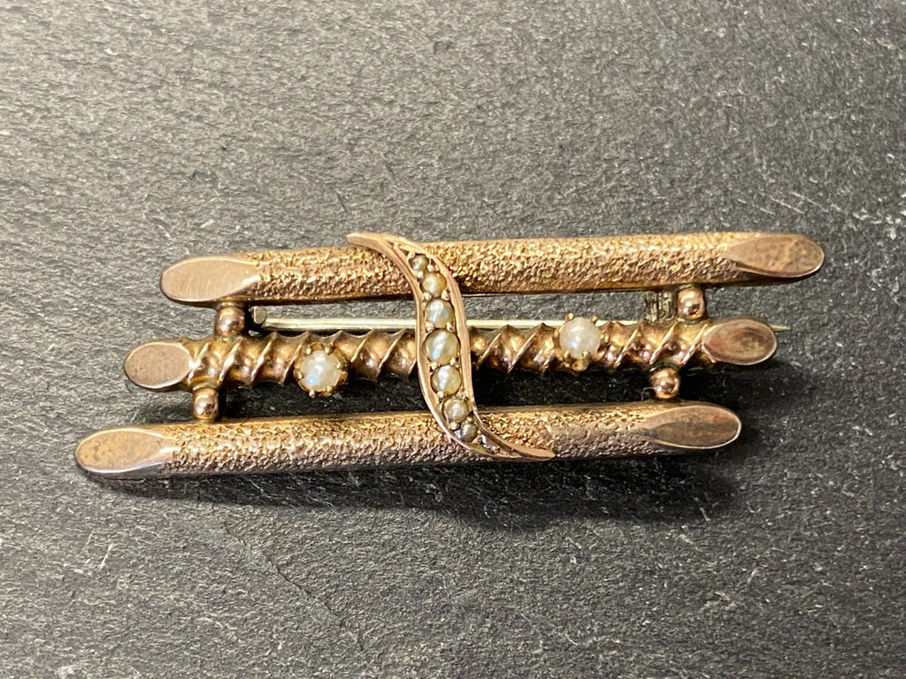 Antike Brosche gelb Gold 9K Bicolor