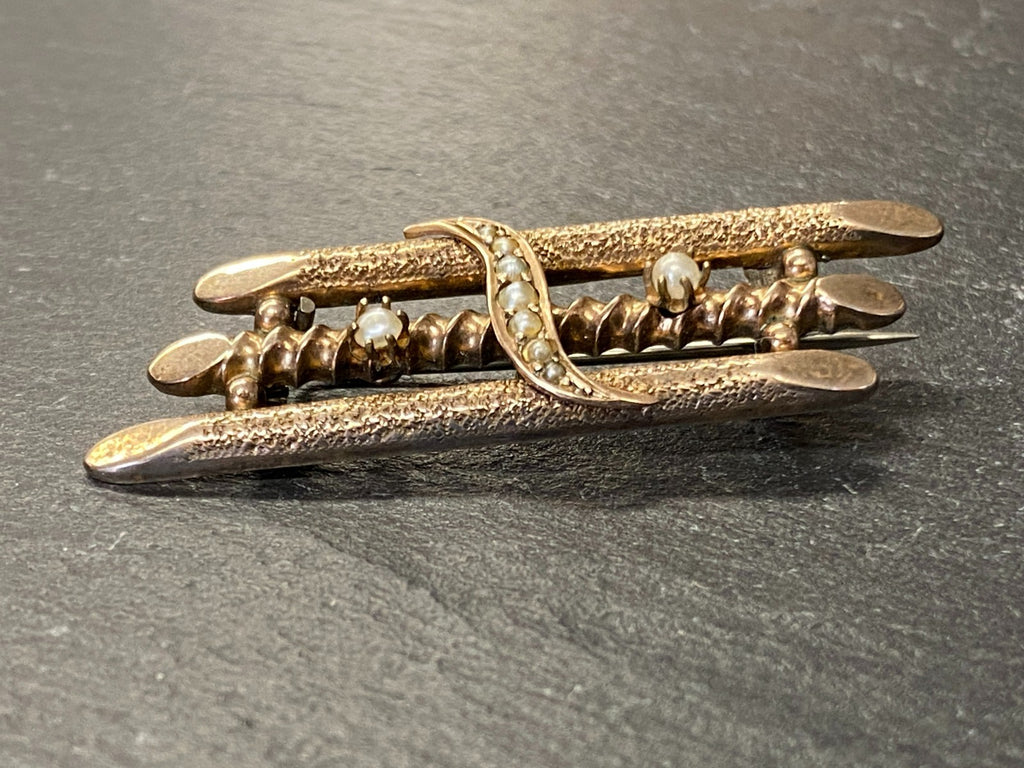 Antike Brosche gelb Gold 9K Bicolor