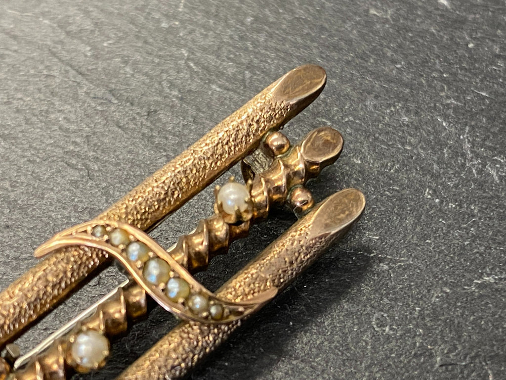 Antike Brosche gelb Gold 9K Bicolor
