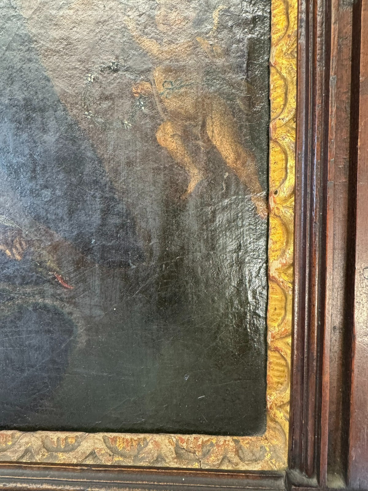 Antikes Barock Gemälde Ölgemälde 18 tes Jh Heilige Maria mit Engeln