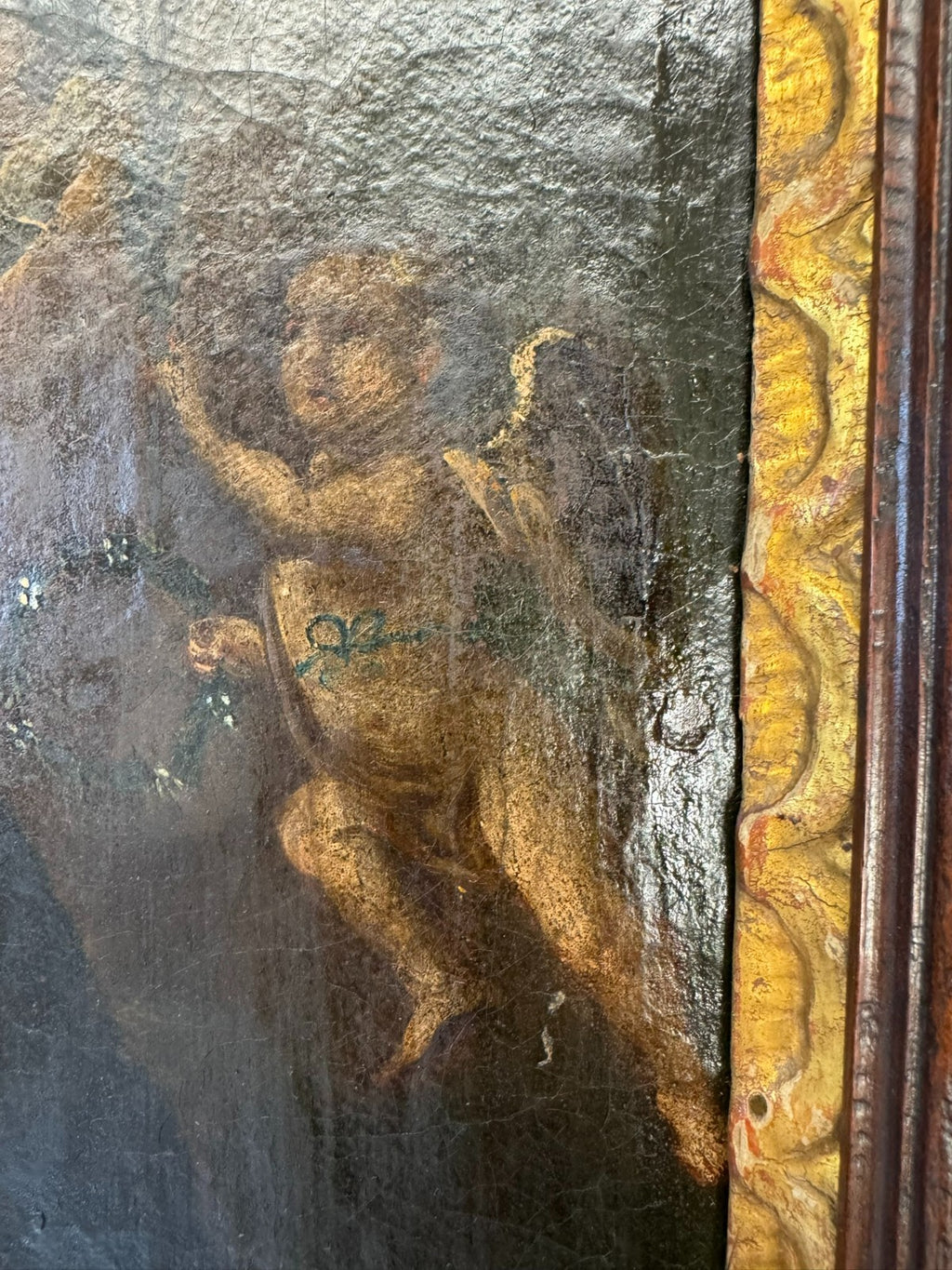 Antikes Barock Gemälde Ölgemälde 18 tes Jh Heilige Maria mit Engeln