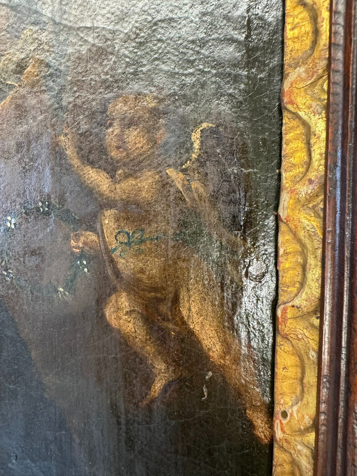 Antikes Barock Gemälde Ölgemälde 18 tes Jh Heilige Maria mit Engeln