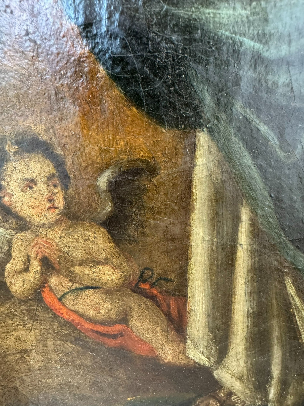Antikes Barock Gemälde Ölgemälde 18 tes Jh Heilige Maria mit Engeln
