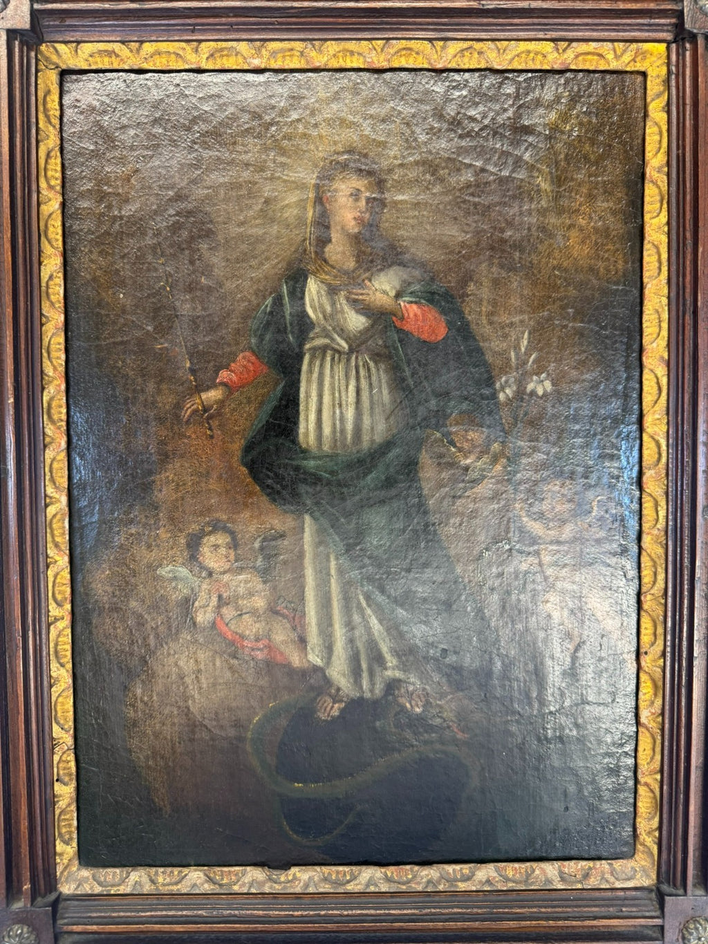 Antikes Barock Gemälde Ölgemälde 18 tes Jh Heilige Maria mit Engeln