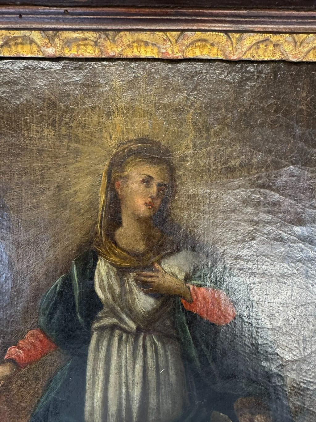 Antikes Barock Gemälde Ölgemälde 18 tes Jh Heilige Maria mit Engeln