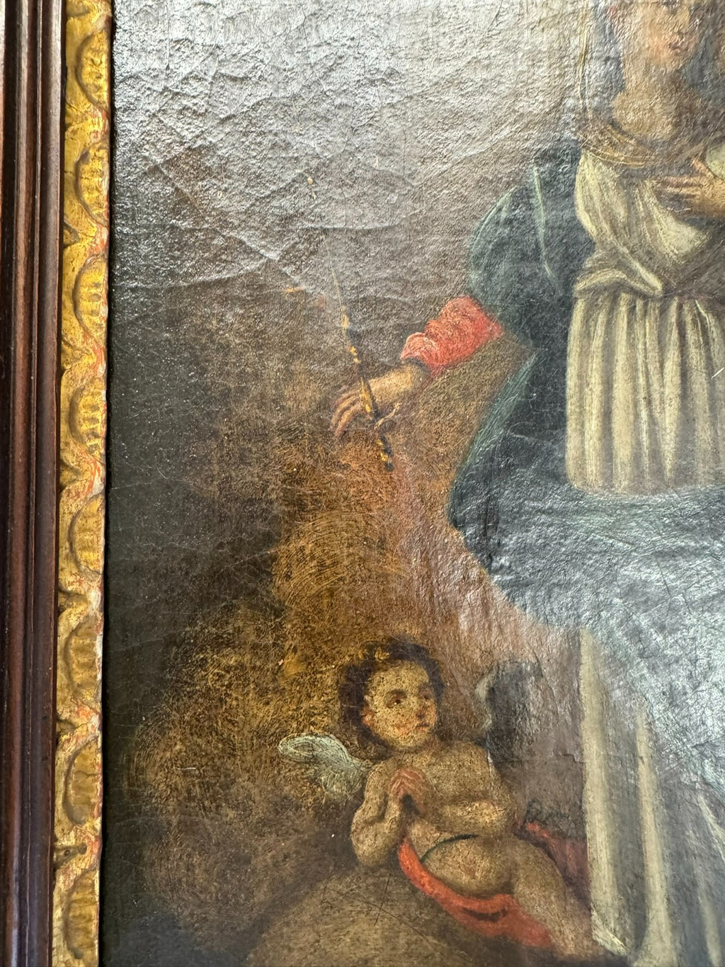 Antikes Barock Gemälde Ölgemälde 18 tes Jh Heilige Maria mit Engeln