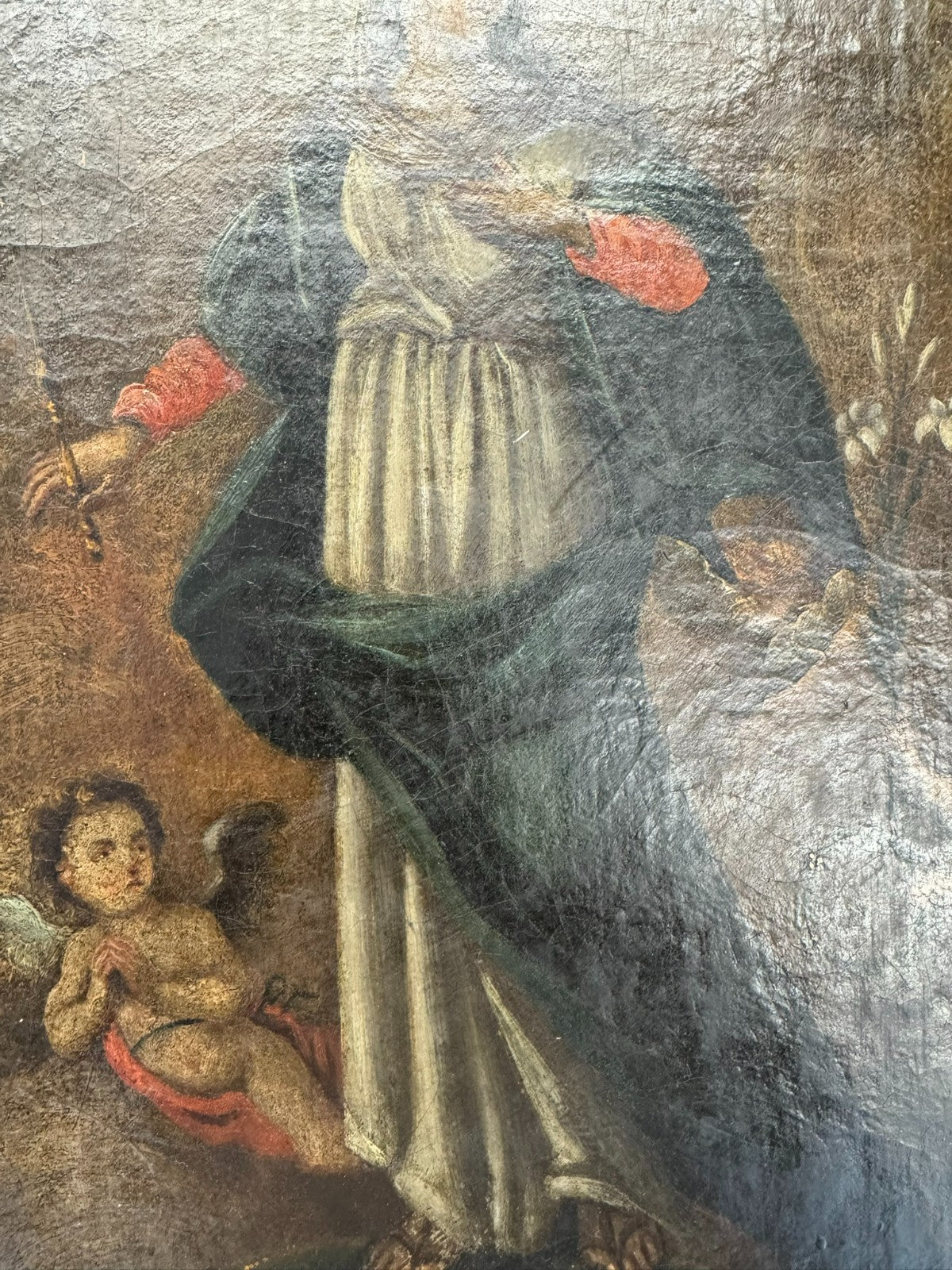 Antikes Barock Gemälde Ölgemälde 18 tes Jh Heilige Maria mit Engeln