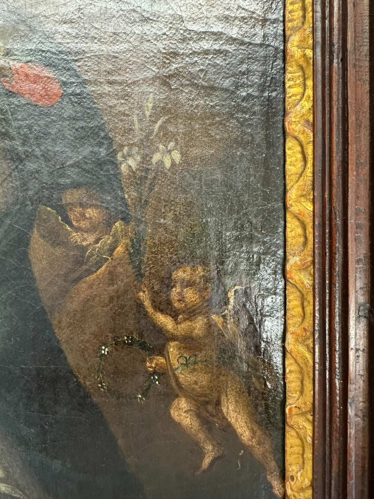 Antikes Barock Gemälde Ölgemälde 18 tes Jh Heilige Maria mit Engeln
