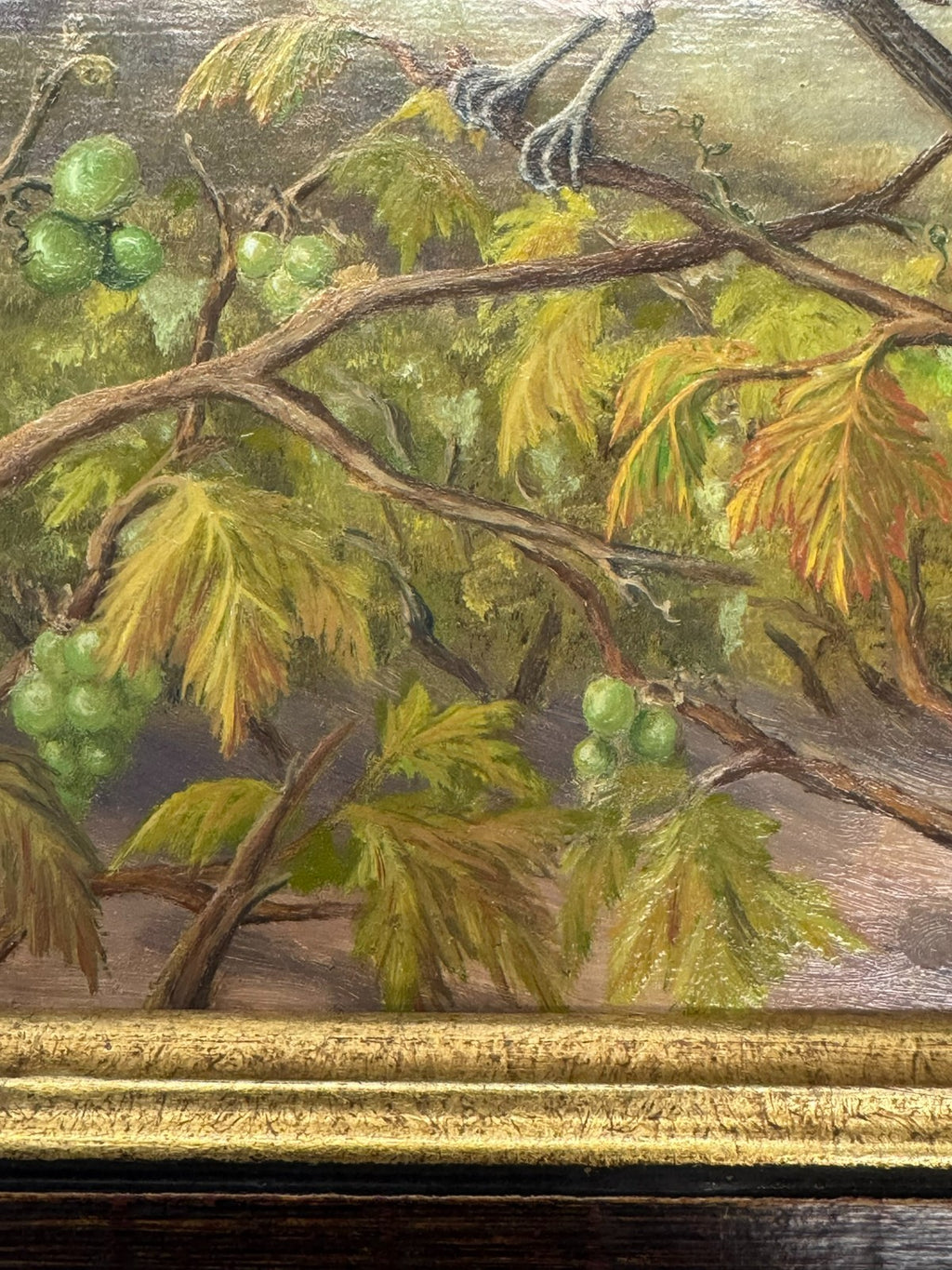 Ölgemälde Vogel auf Ast Y. Kettemann Rahmen