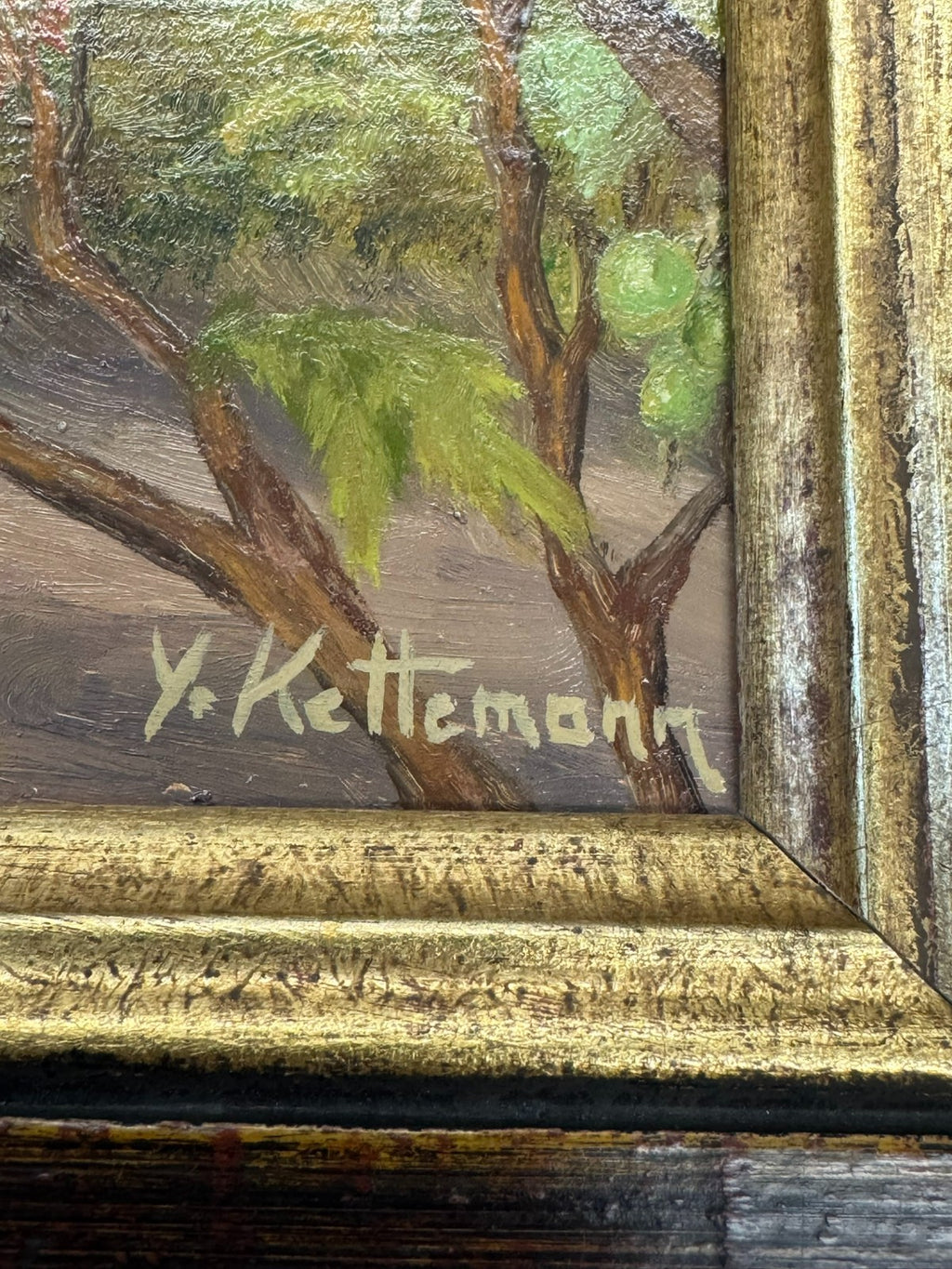 Ölgemälde Vogel auf Ast Y. Kettemann Rahmen