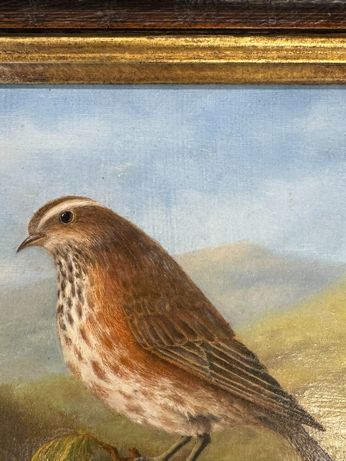 Ölgemälde Vogel auf Ast Y. Kettemann Rahmen