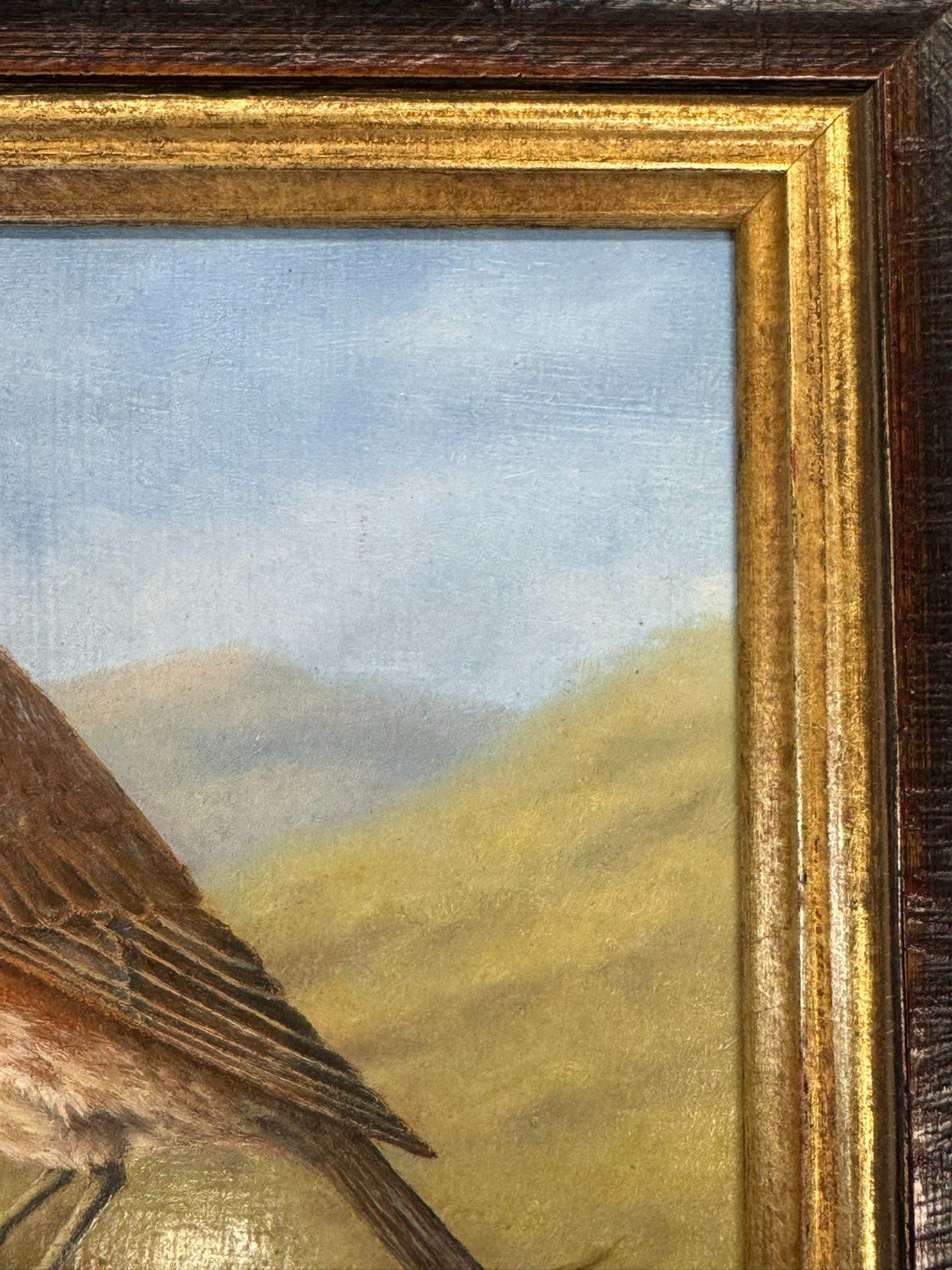 Ölgemälde Vogel auf Ast Y. Kettemann Rahmen