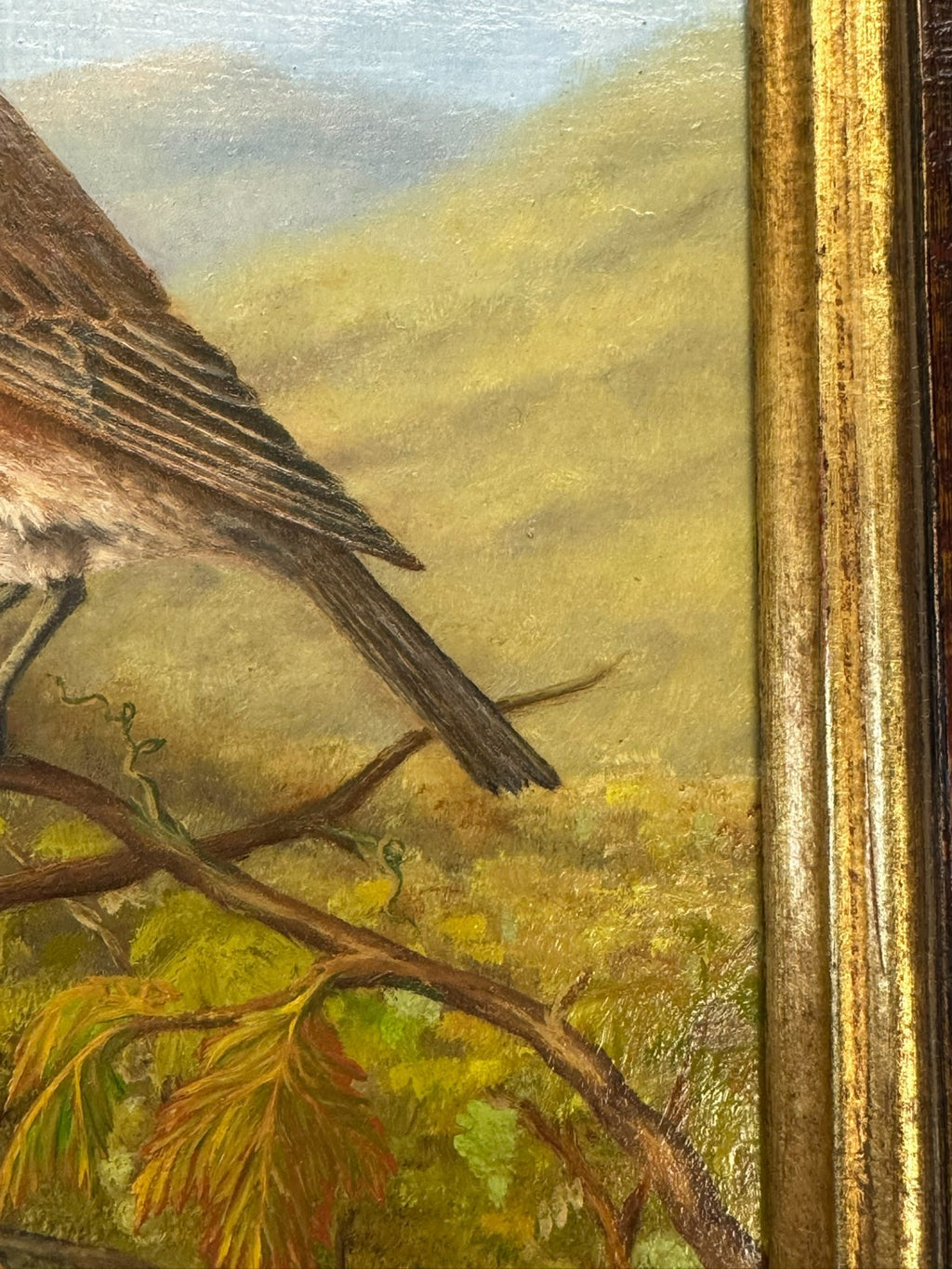 Ölgemälde Vogel auf Ast Y. Kettemann Rahmen