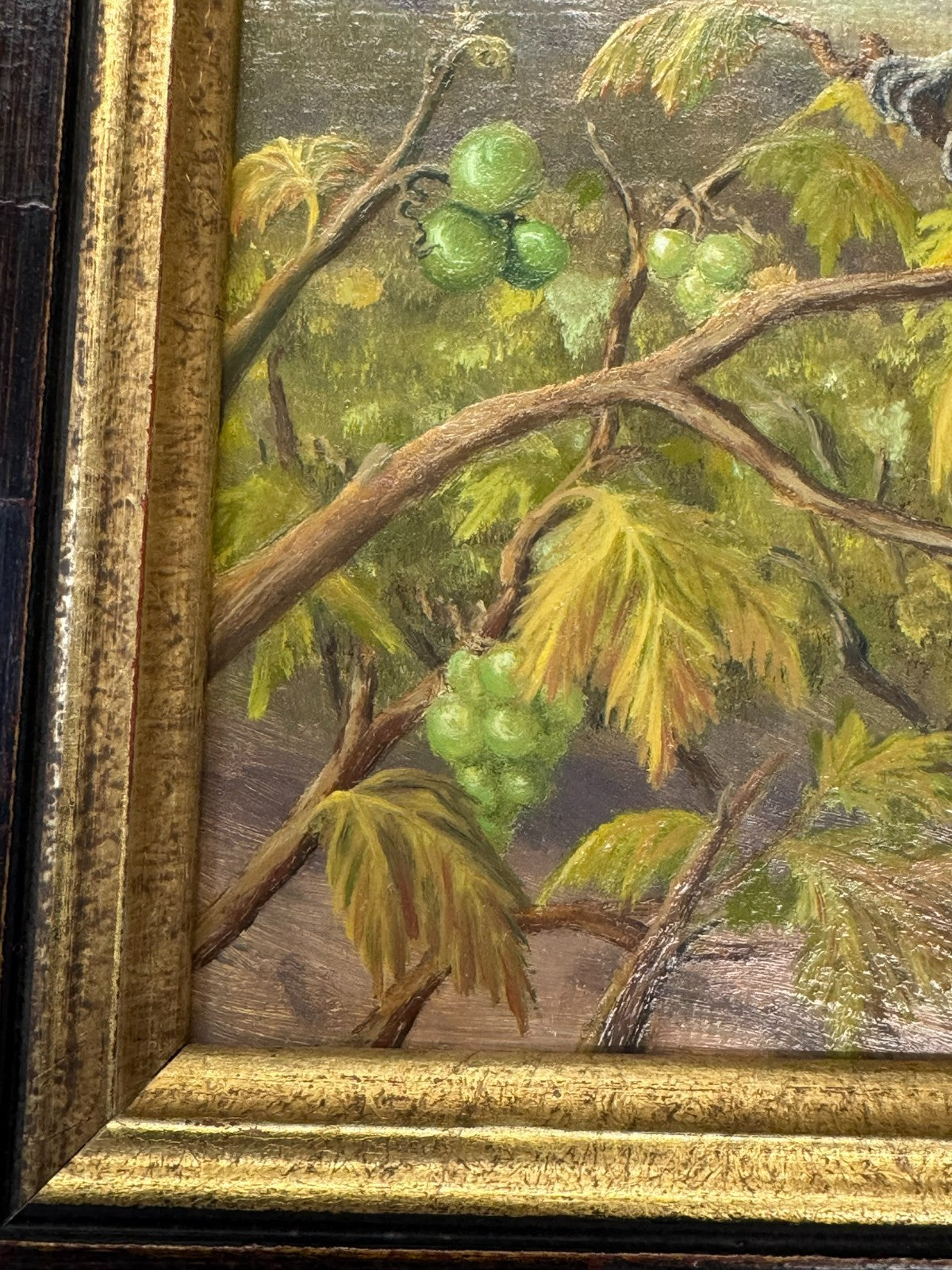 Ölgemälde Vogel auf Ast Y. Kettemann Rahmen