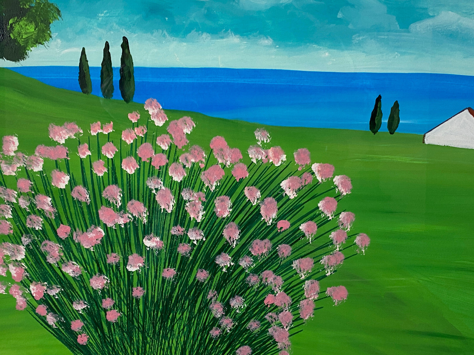 Sehr grosses Aquarell massiv gerahmt Landschaft Blumen signiert M. Lavezolli
