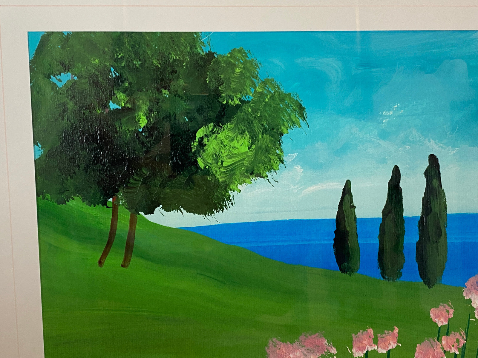 Sehr grosses Aquarell massiv gerahmt Landschaft Blumen signiert M. Lavezolli