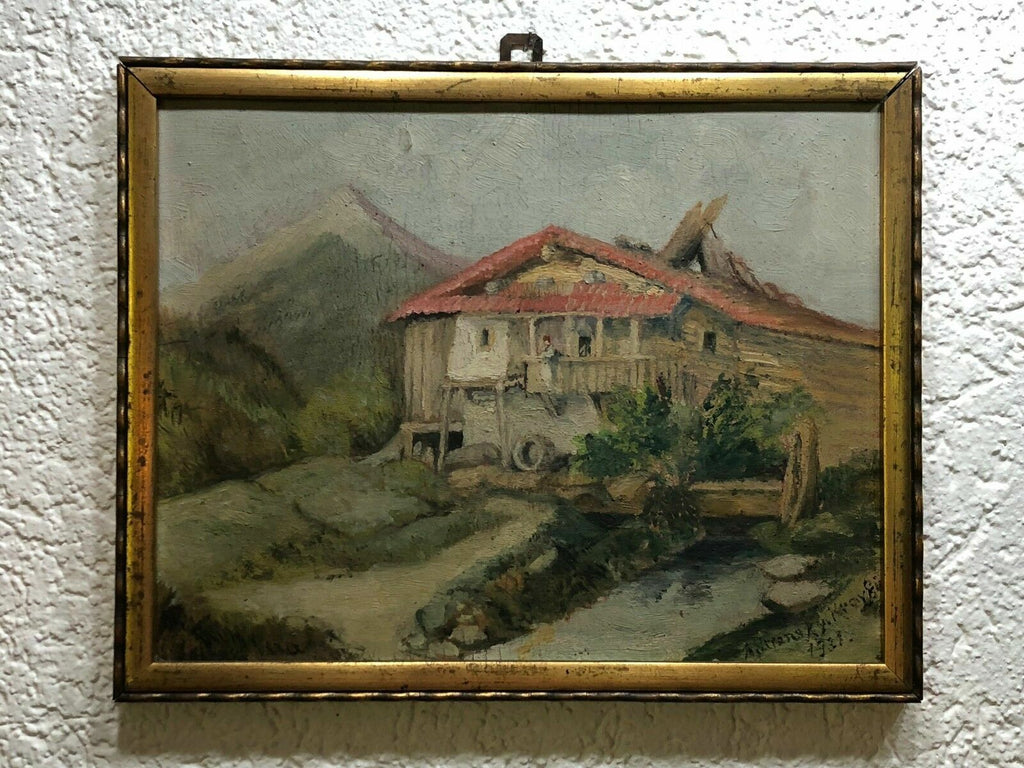Ölgemälde Bauernhof am Bach datiert 1931 Gemälde Ferdinand Stransky (1904-1981)