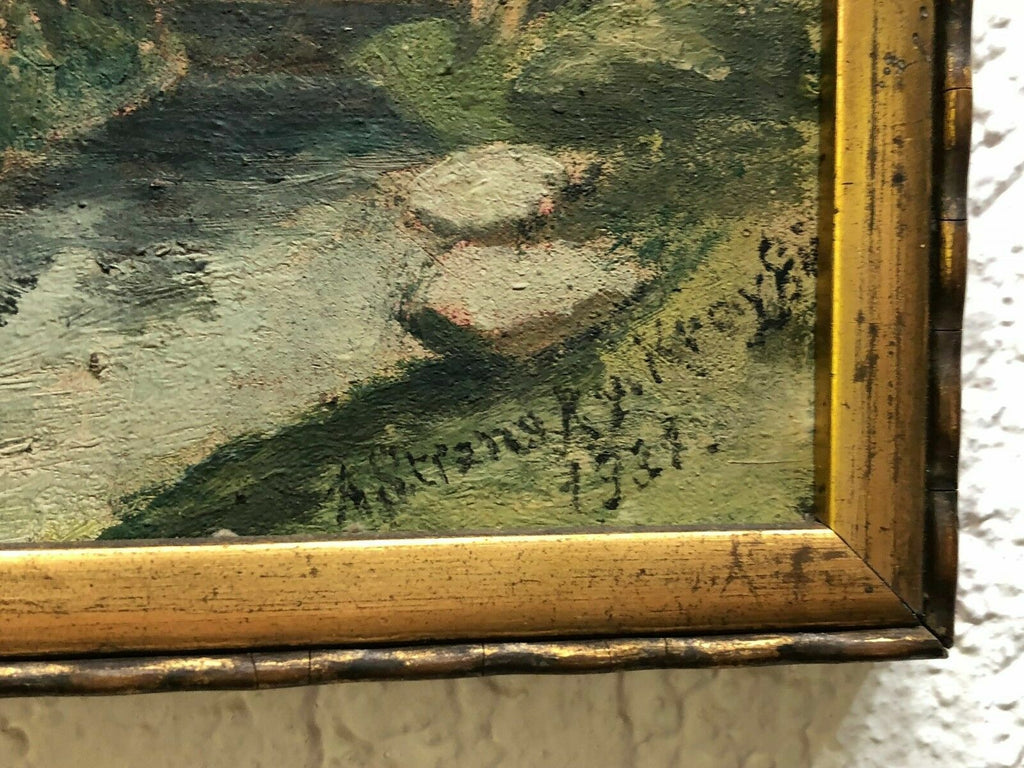 Ölgemälde Bauernhof am Bach datiert 1931 Gemälde Ferdinand Stransky (1904-1981)