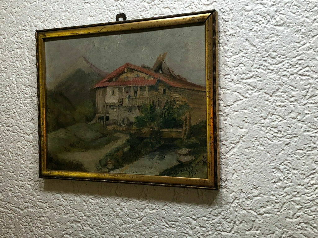 Ölgemälde Bauernhof am Bach datiert 1931 Gemälde Ferdinand Stransky (1904-1981)