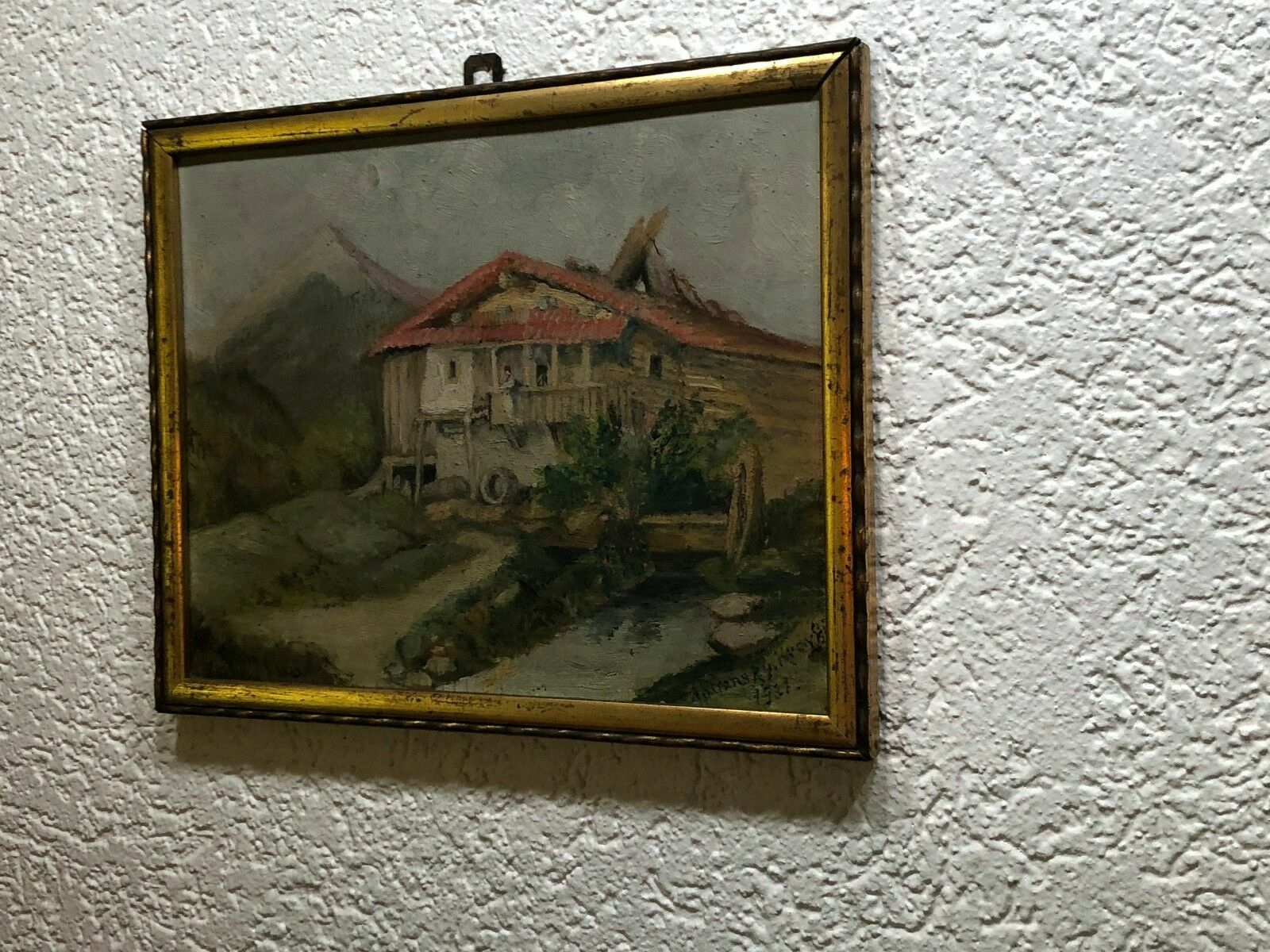 Ölgemälde Bauernhof am Bach datiert 1931 Gemälde Ferdinand Stransky (1904-1981)