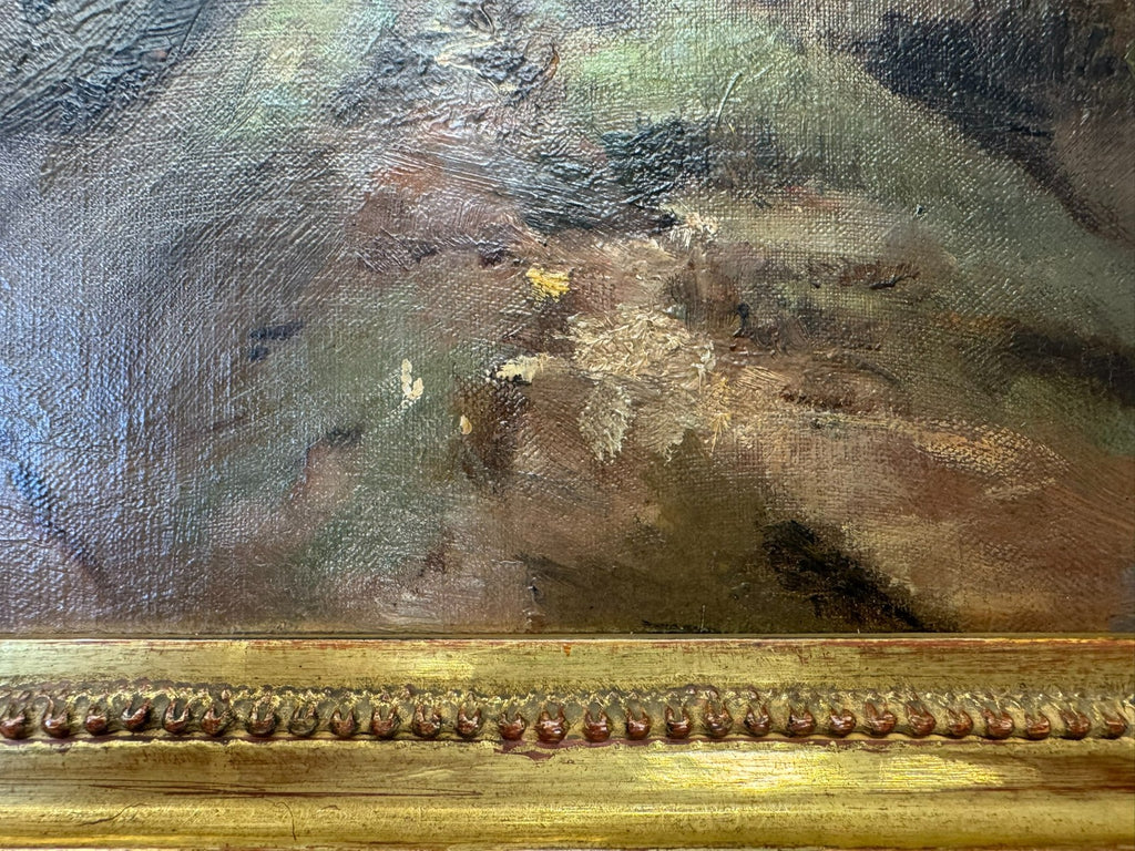 Ölgemälde Personen auf dem Berg Landschaft Blattgold Rahmen