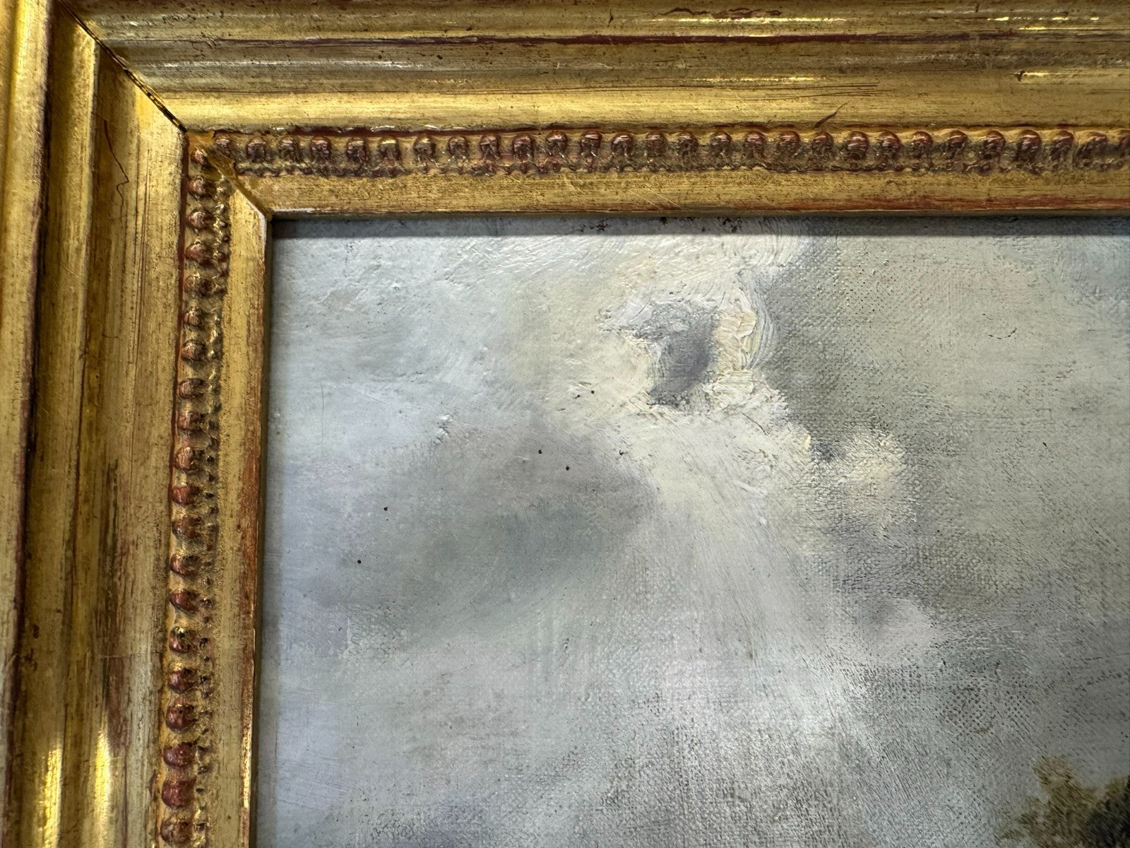Ölgemälde Personen auf dem Berg Landschaft Blattgold Rahmen