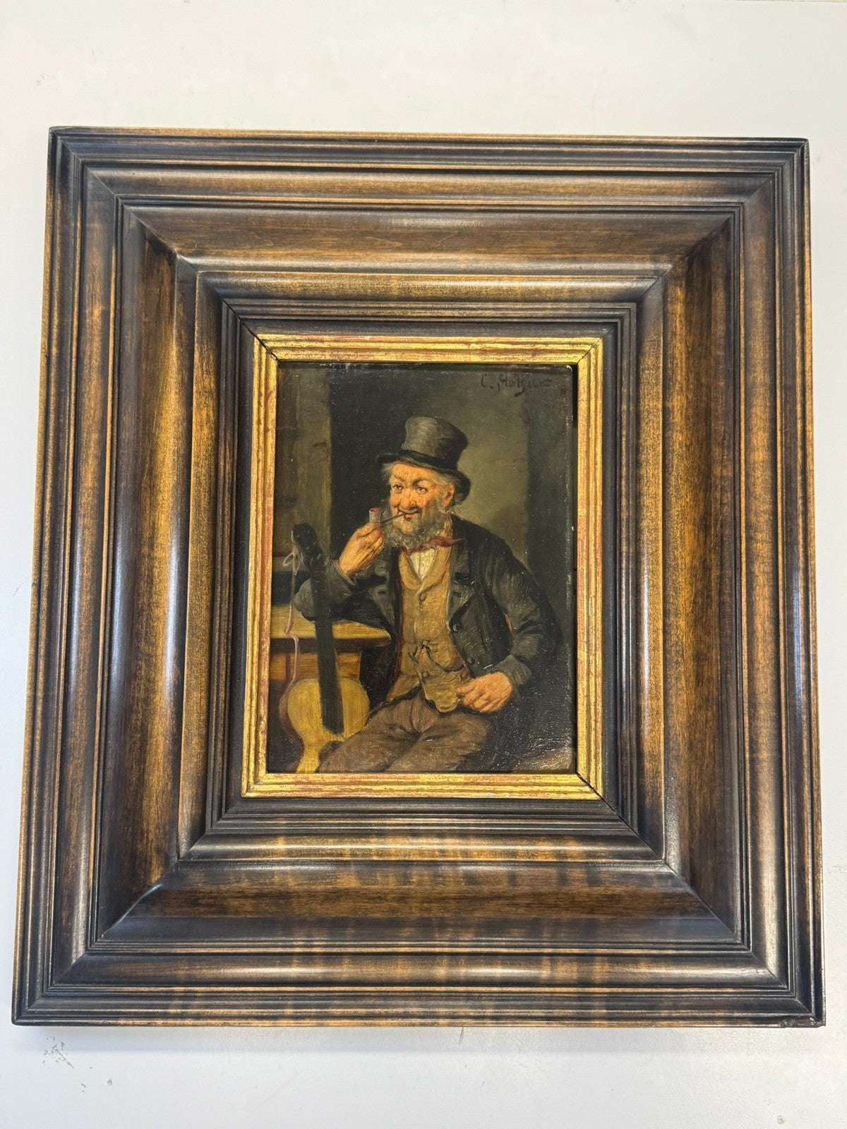 Konstantin Stoitzner (1863-1934) Ölgemälde Prunkrahmen Portrait Mann mit Pfeife