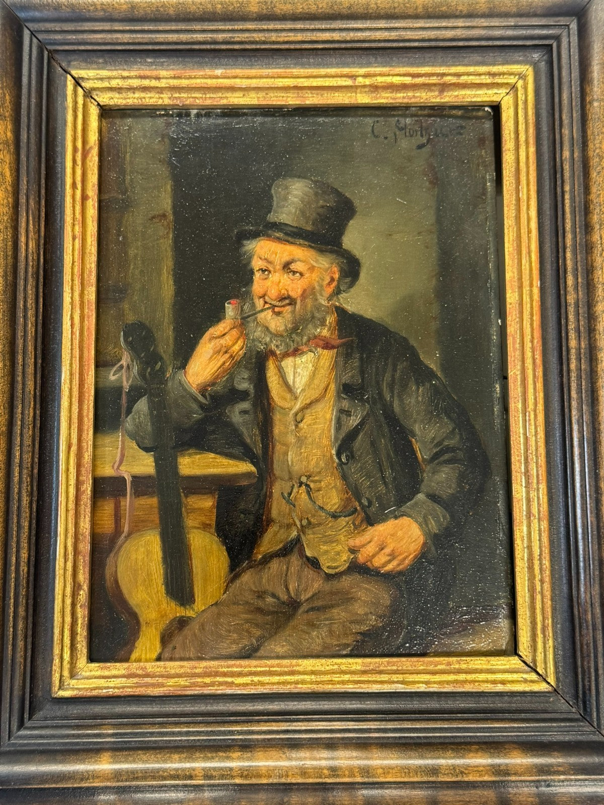 Konstantin STOITZNER (1863-1934) ÖLGEMÄLDE PRUNKRAHMEN PORTRAIT MANN MIT PFEIFE