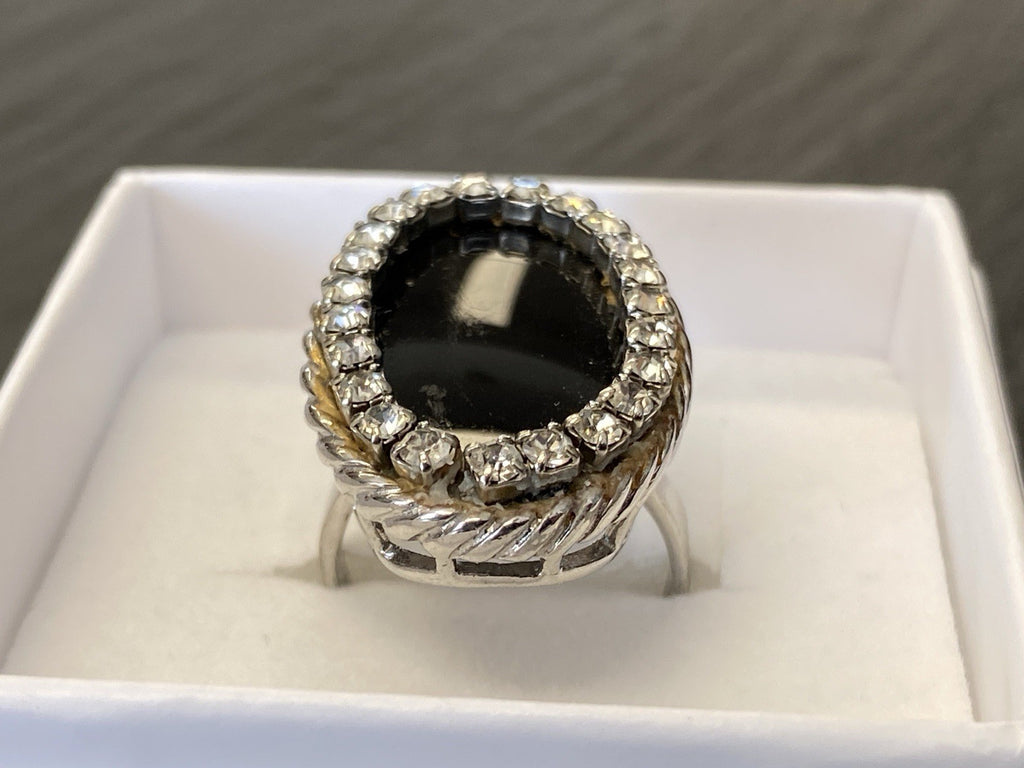 Ring oval 835 Silber Onyx Grössenverstellbar Glassteine Glas Steine