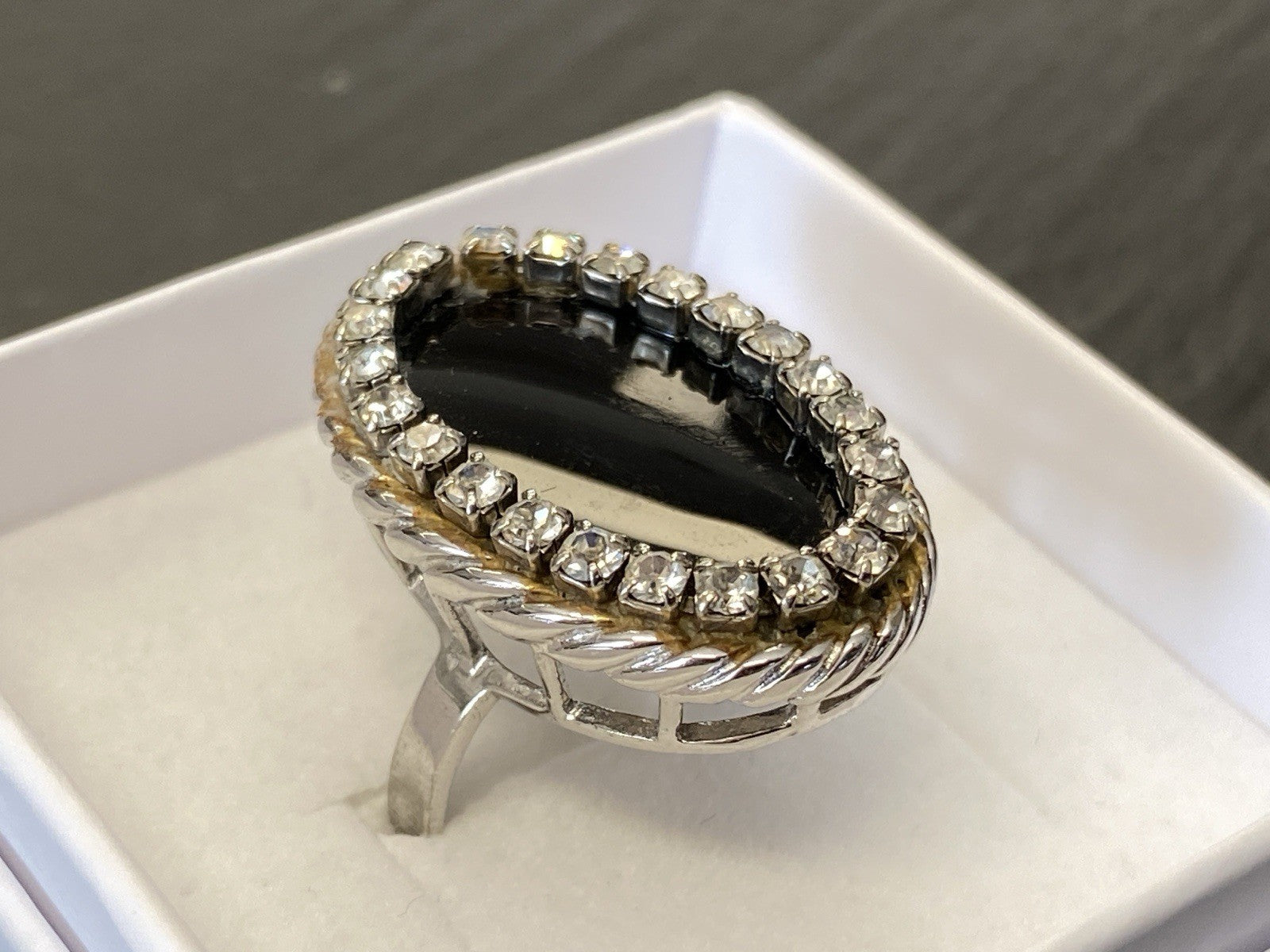 Ring oval 835 Silber Onyx Grössenverstellbar Glassteine Glas Steine