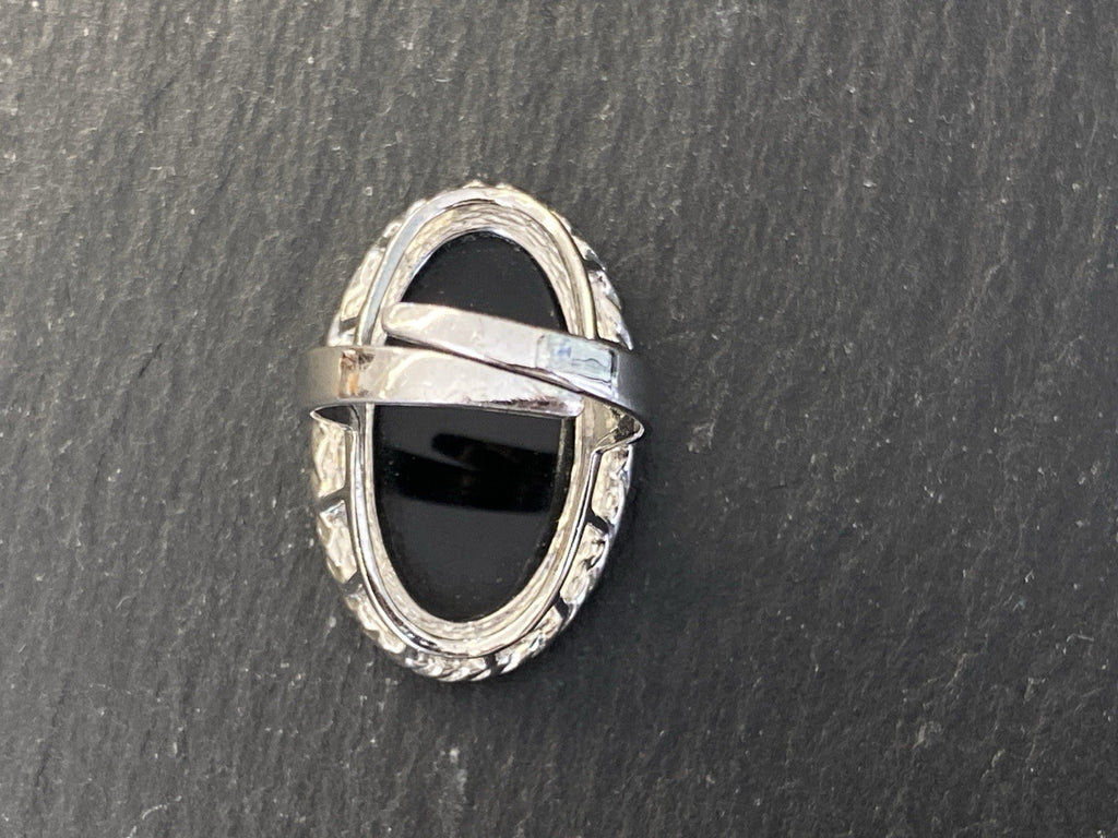 Ring oval 835 Silber Onyx Grössenverstellbar Glassteine Glas Steine