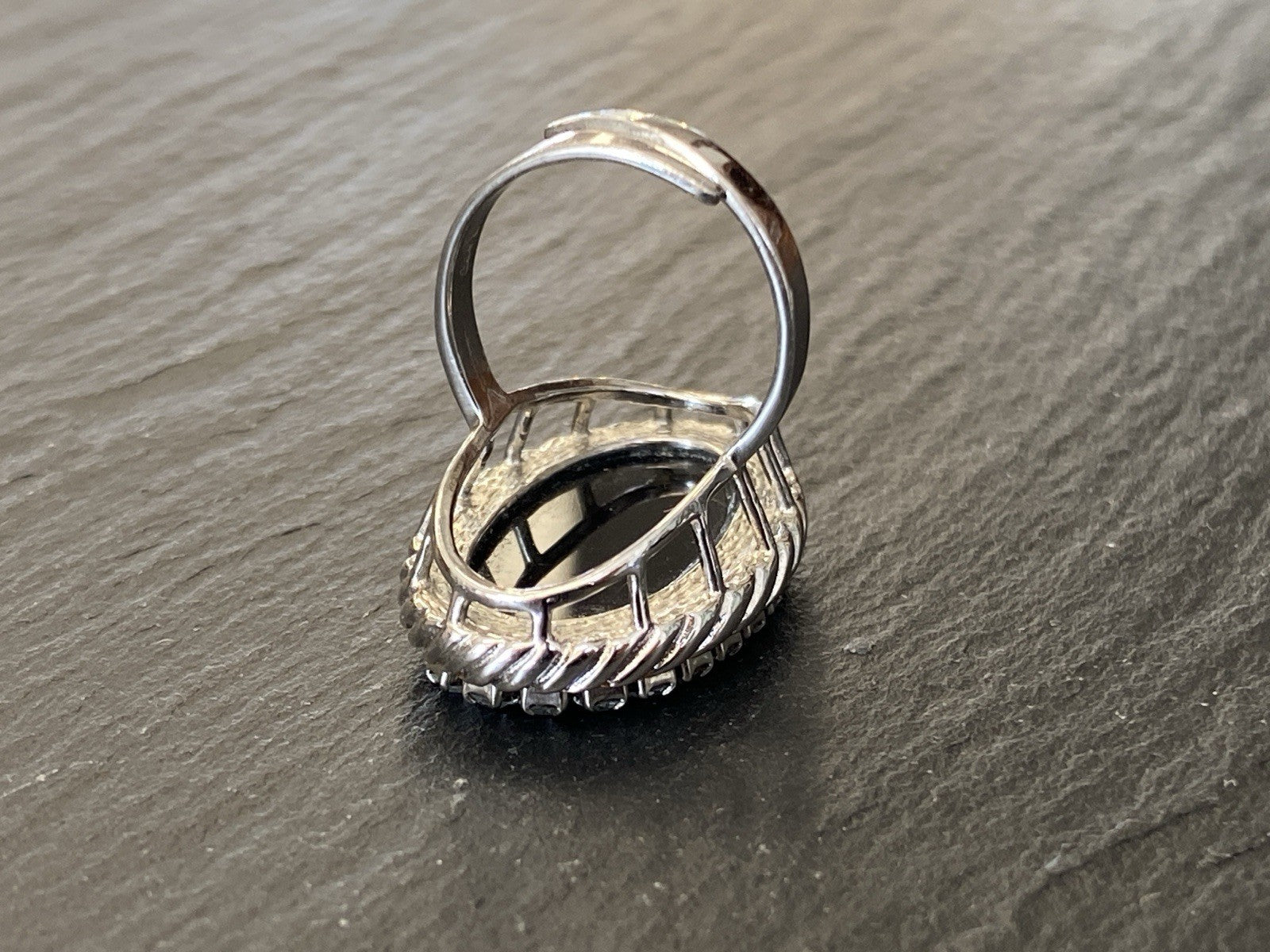 Ring oval 835 Silber Onyx Grössenverstellbar Glassteine Glas Steine